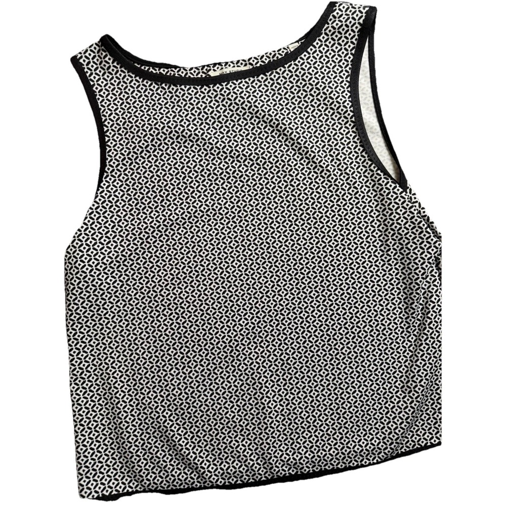Max Studio London Women's Sleeveless Crop Top Black White Geometric Print Size M